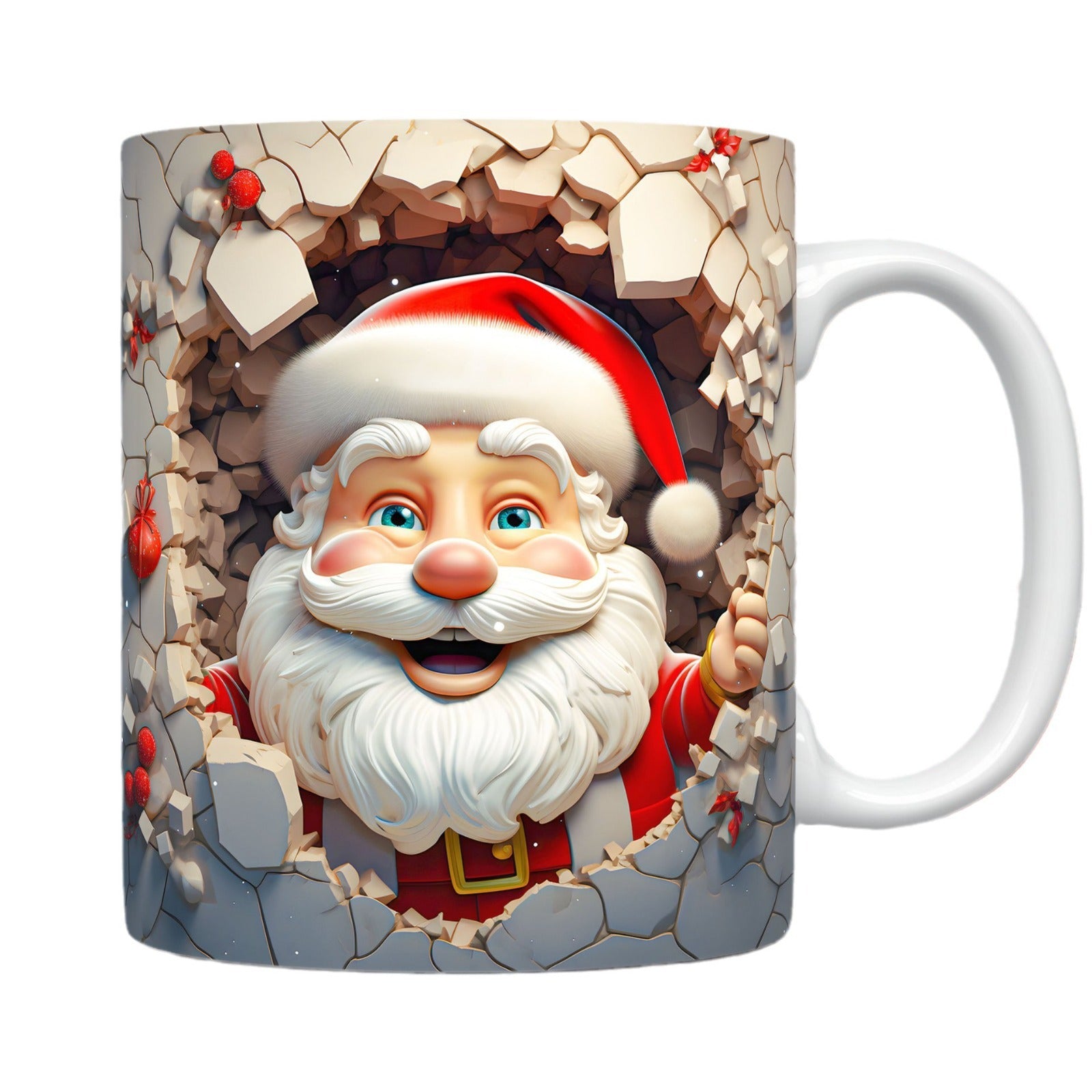 Christmas Op Art 3D Illusion Santa Claus Ceramic Coffee Mug in Assorted Colors-Theone Apparel