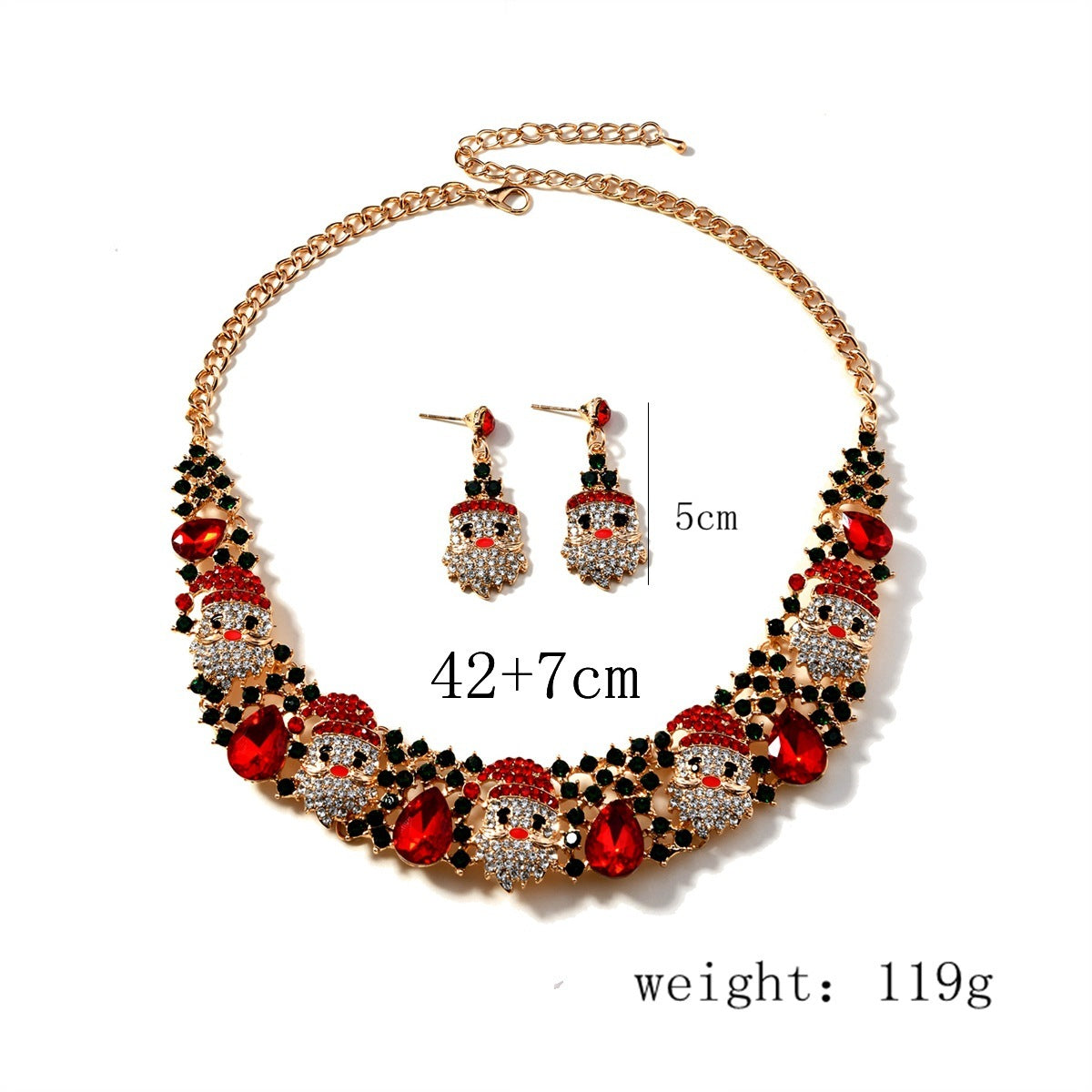 Christmas Santa Claus Rhinestone kraag ketting en bengelende post oorbellen set