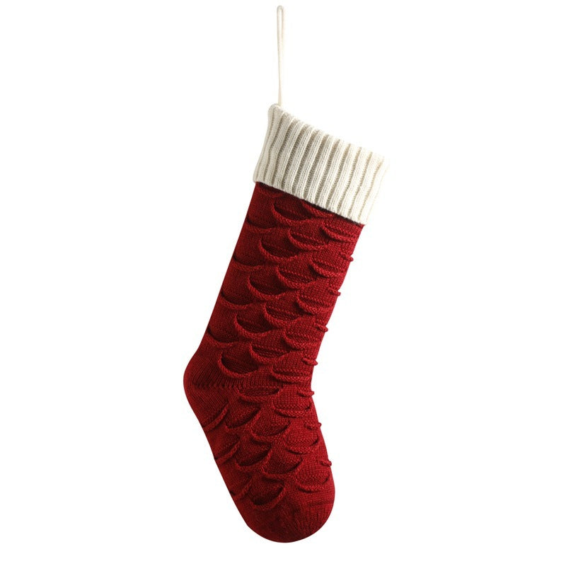 Christmas Stockings with Traditional Knit Style and Ribbed Cuff-Purple Red Body White-Theone Apparel
