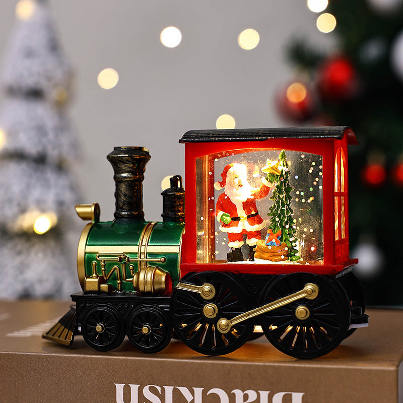 Christmas Themed Train Car Snowglobe with Glitter-Painted Train Old Man Tree-Theone Apparel