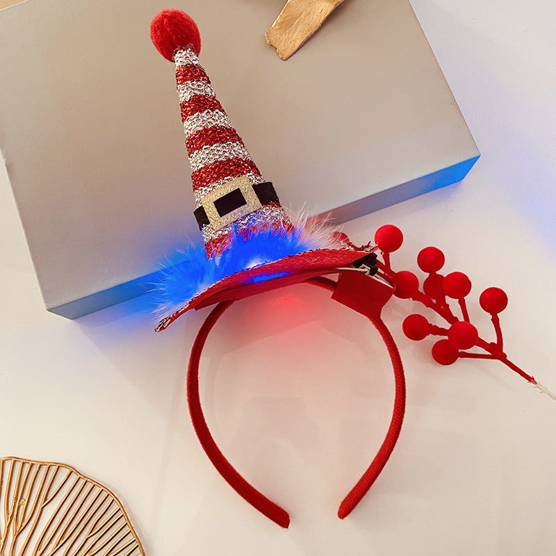 Christmas Tree Headband Hat with LED String Lights-24 Red And White Belt-Theone Apparel
