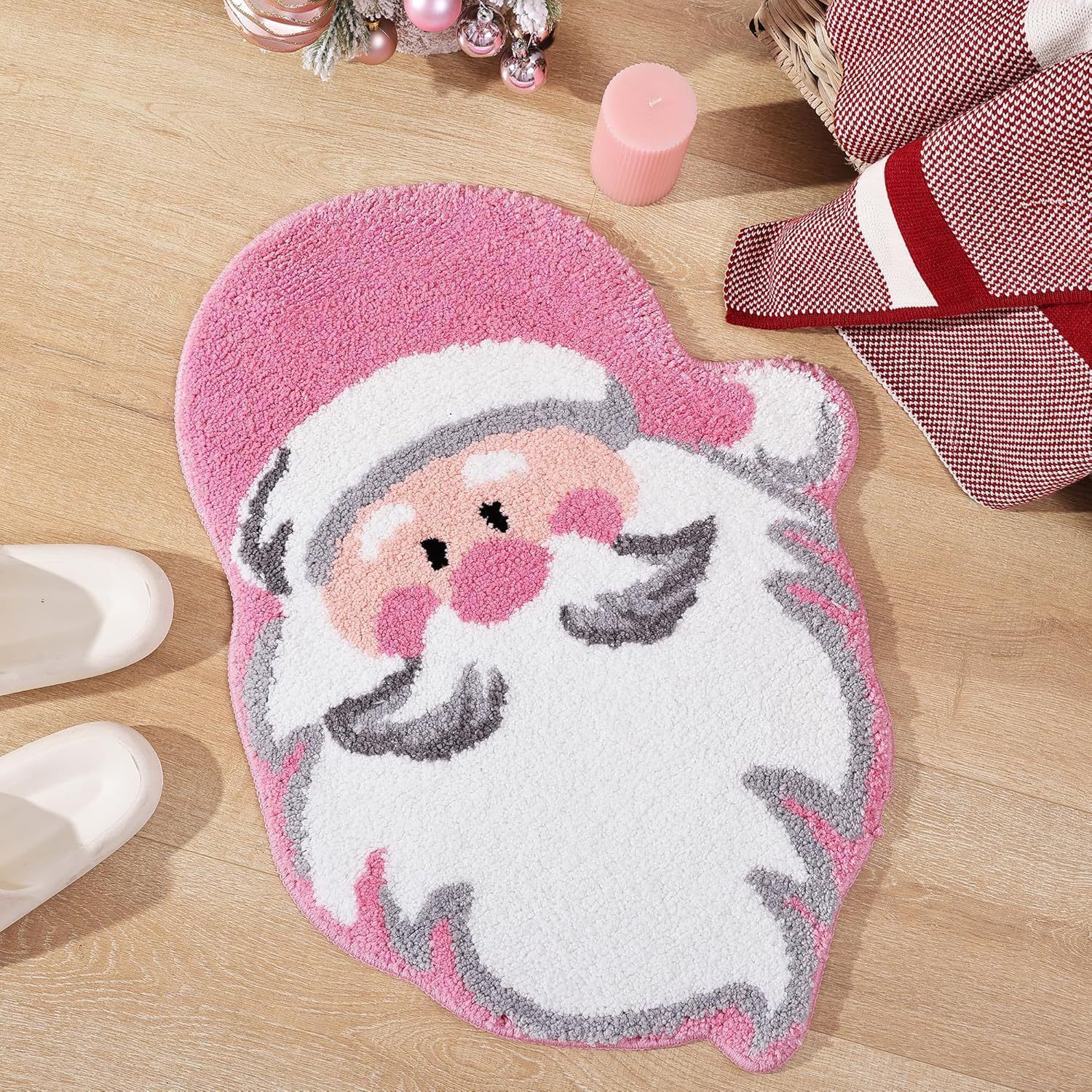 Christmas Tree Home Decoration Ultra Soft Themed Mat-Pink Hat Santa Claus-Theone Apparel