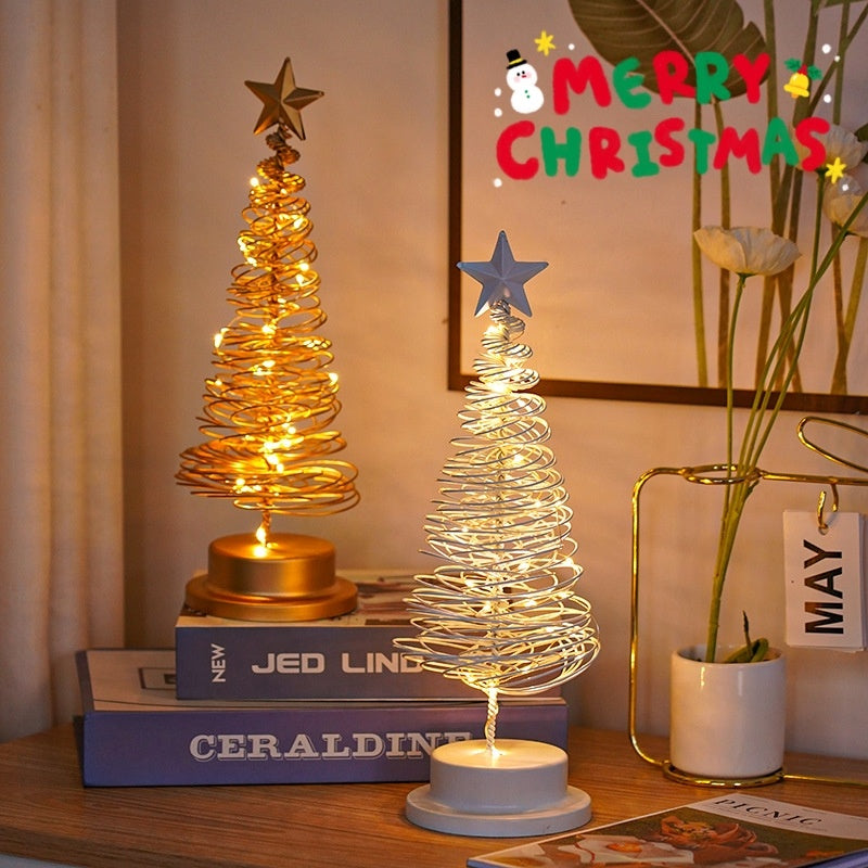 Contemporary Industrial Iron Wire Spiraling Light-Up Christmas Tree Decoration in Assorted Colors-Theone Apparel