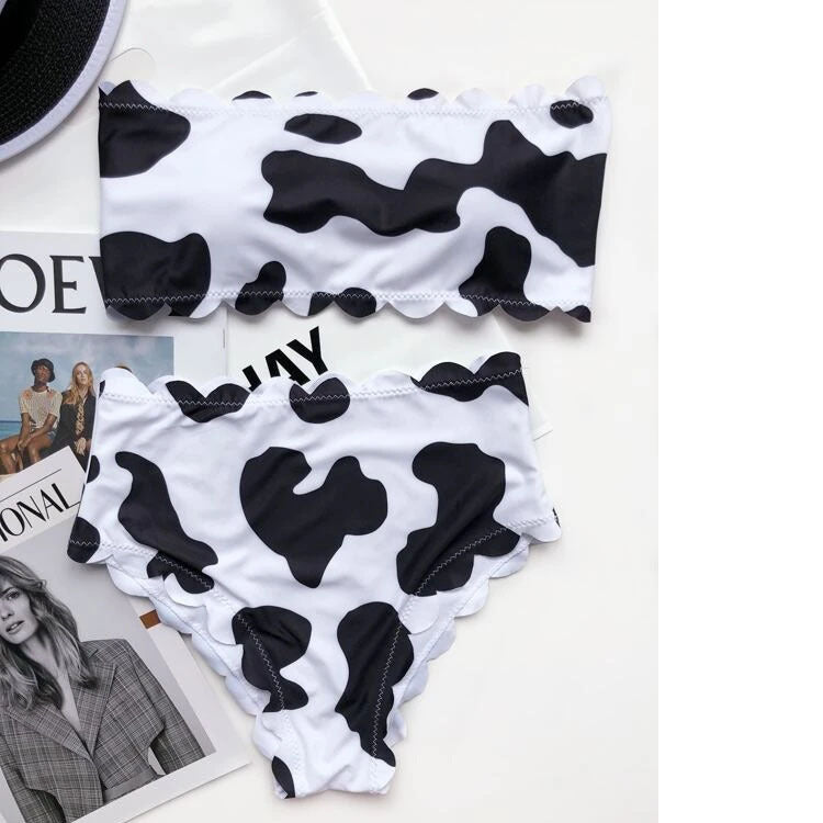 Cow Print Wrapped-Bust Bikini Set for Bold Summer Style-Theone Apparel
