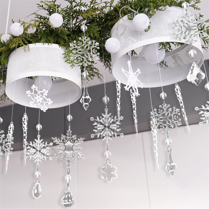 Crystal Clear Transparent Hanging Acrylic Beaded Snowflake Decorations-Theone Apparel