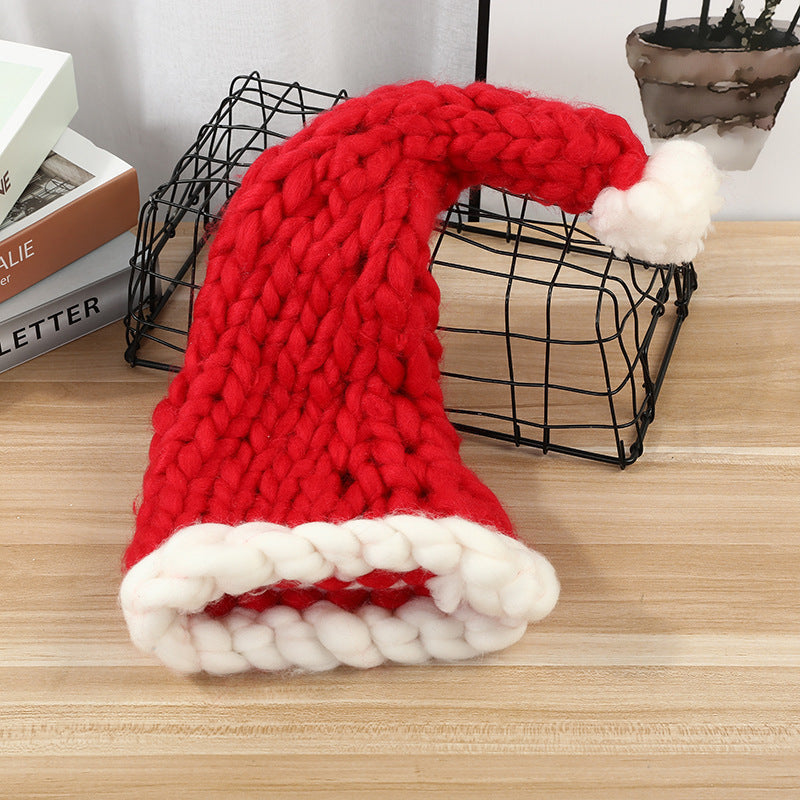Cute Plush Knit Style Oversized Santa Hat with Puffball-Scarlet-Theone Apparel