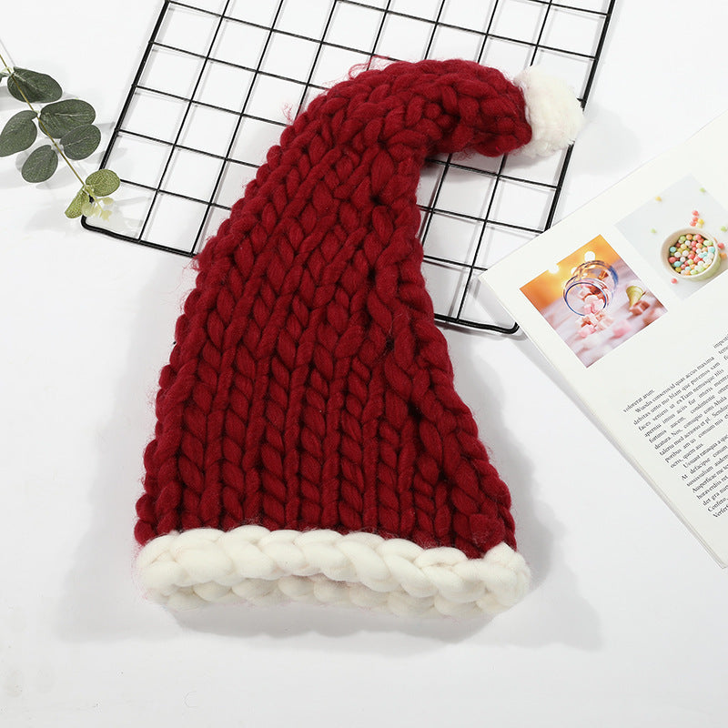 Cute Plush Knit Style Oversized Santa Hat with Puffball-Wine red-Theone Apparel