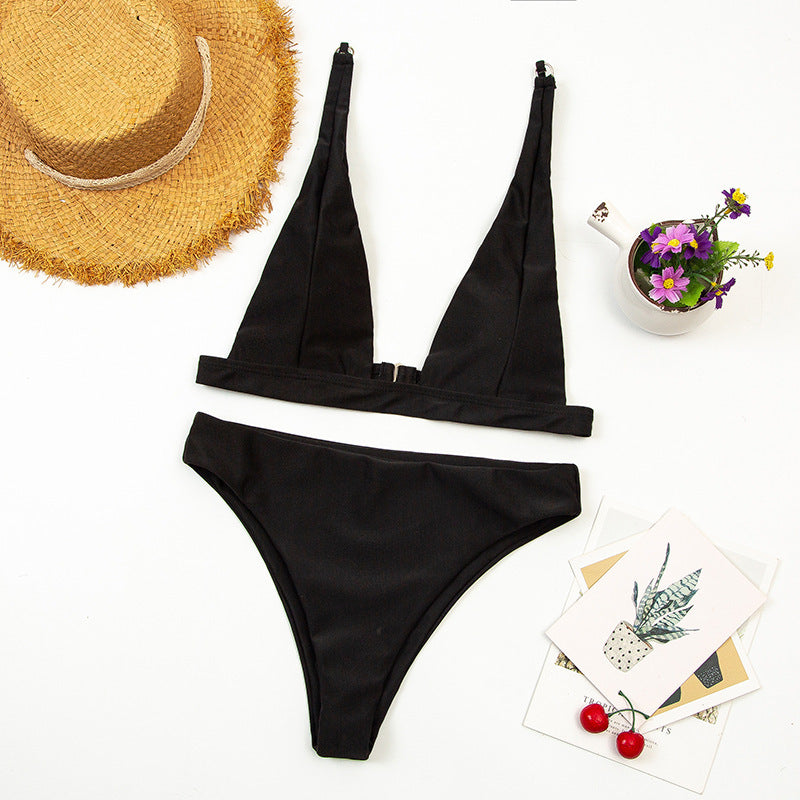 Deep v High-Waist Brazilian Bikini Swimsuit Beachwear