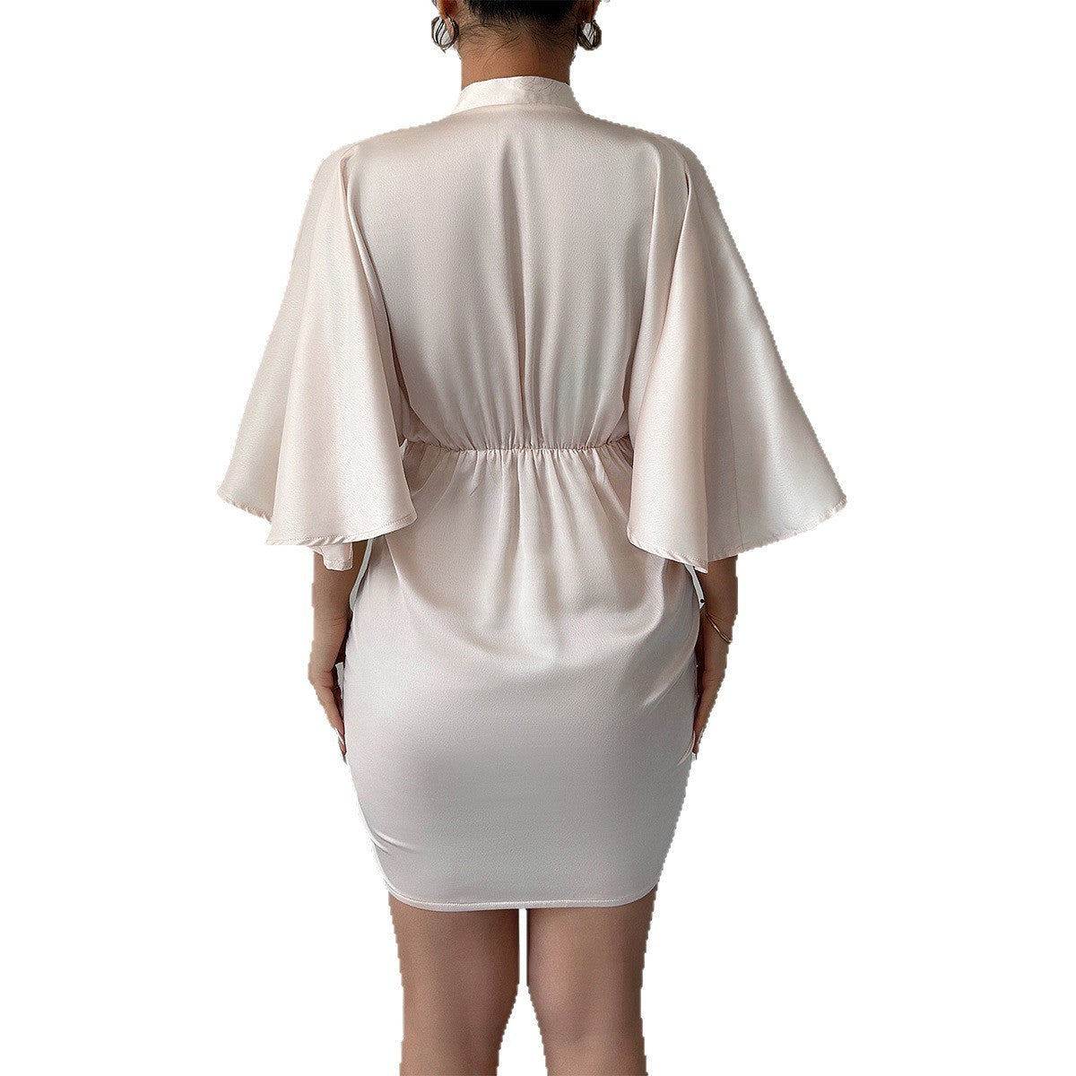 Deep V-Waist Hip Skirt Dress with Wide Sleeve Drama-Theone Apparel