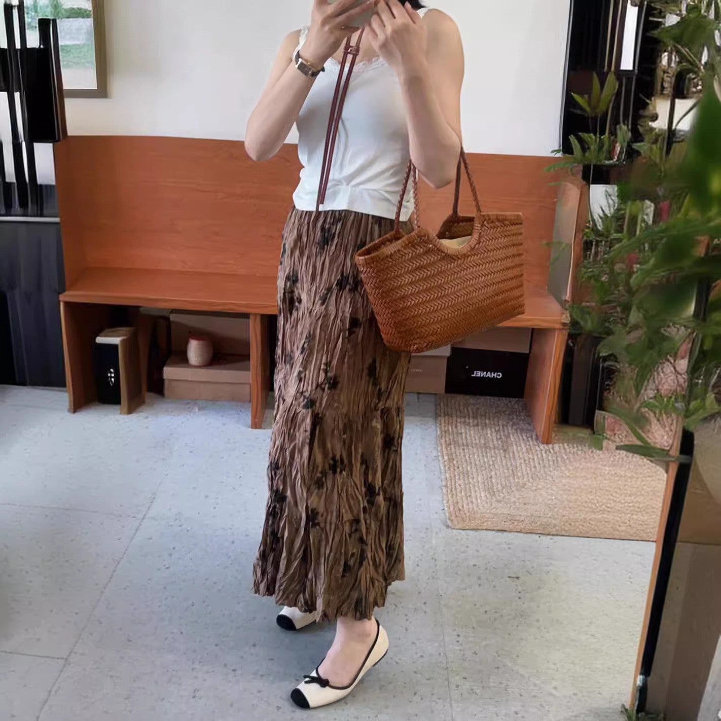 Elastic Waist A-Line Skirt Dress For Comfortable Chic-Deep Khaki-Theone Apparel