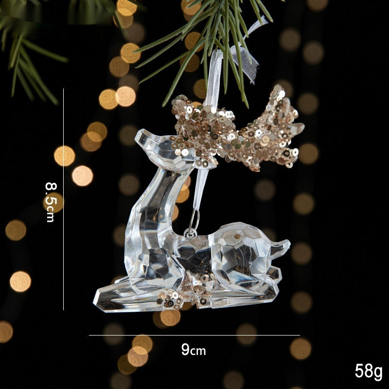 Elegant Sequined Clear Acrylic Hanging Ornament Decorations with Ribbon-Sitting Elk-Theone Apparel