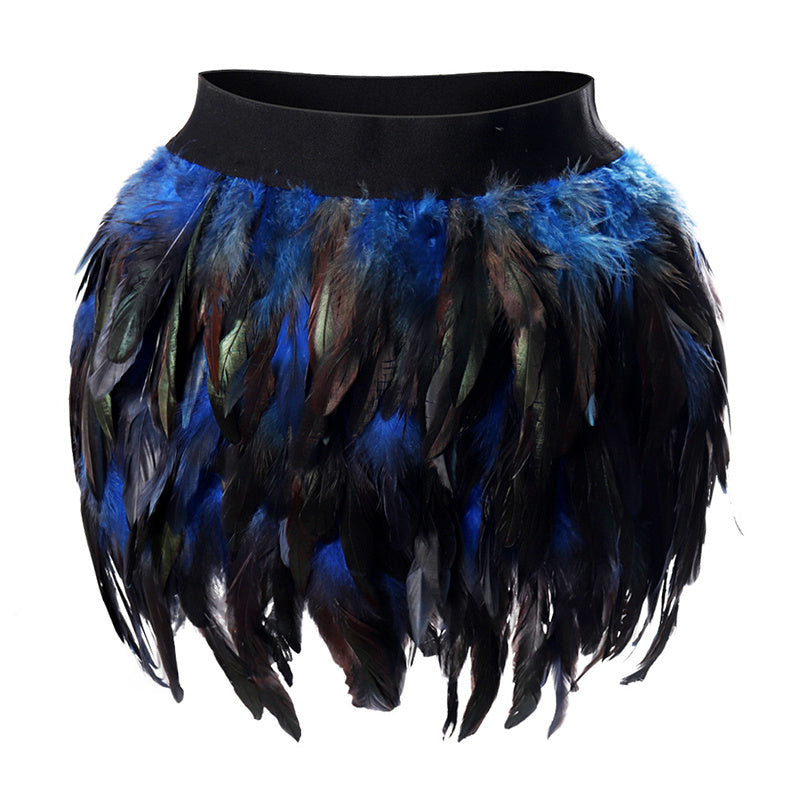 Faux Feather Asymmetrical Mini Skirt For Statement Nights-Theone Apparel