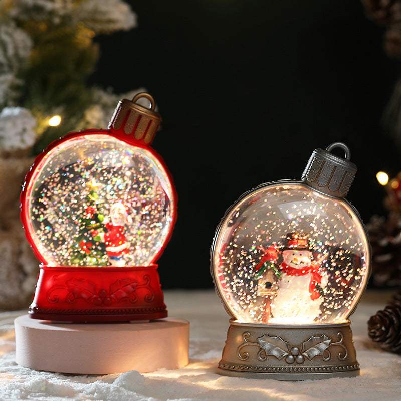 Festive Ornament-Shaped Light-Up Battery-Operated Plastic Snow Globe Christmas Decoration in Assorted Styles-Theone Apparel