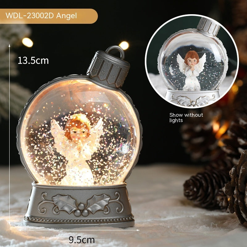 Festive Ornament-Shaped Light-Up Battery-Operated Plastic Snow Globe Christmas Decoration in Assorted Styles-Angel-Theone Apparel