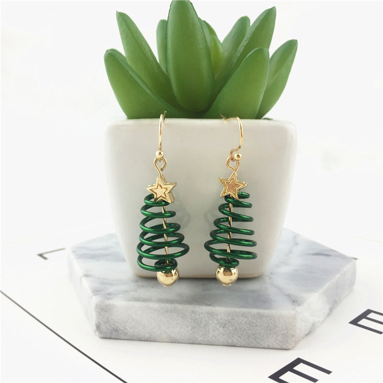 Festive Spiral Christmas Tree Drop Earrings with Golden Stud-Theone Apparel