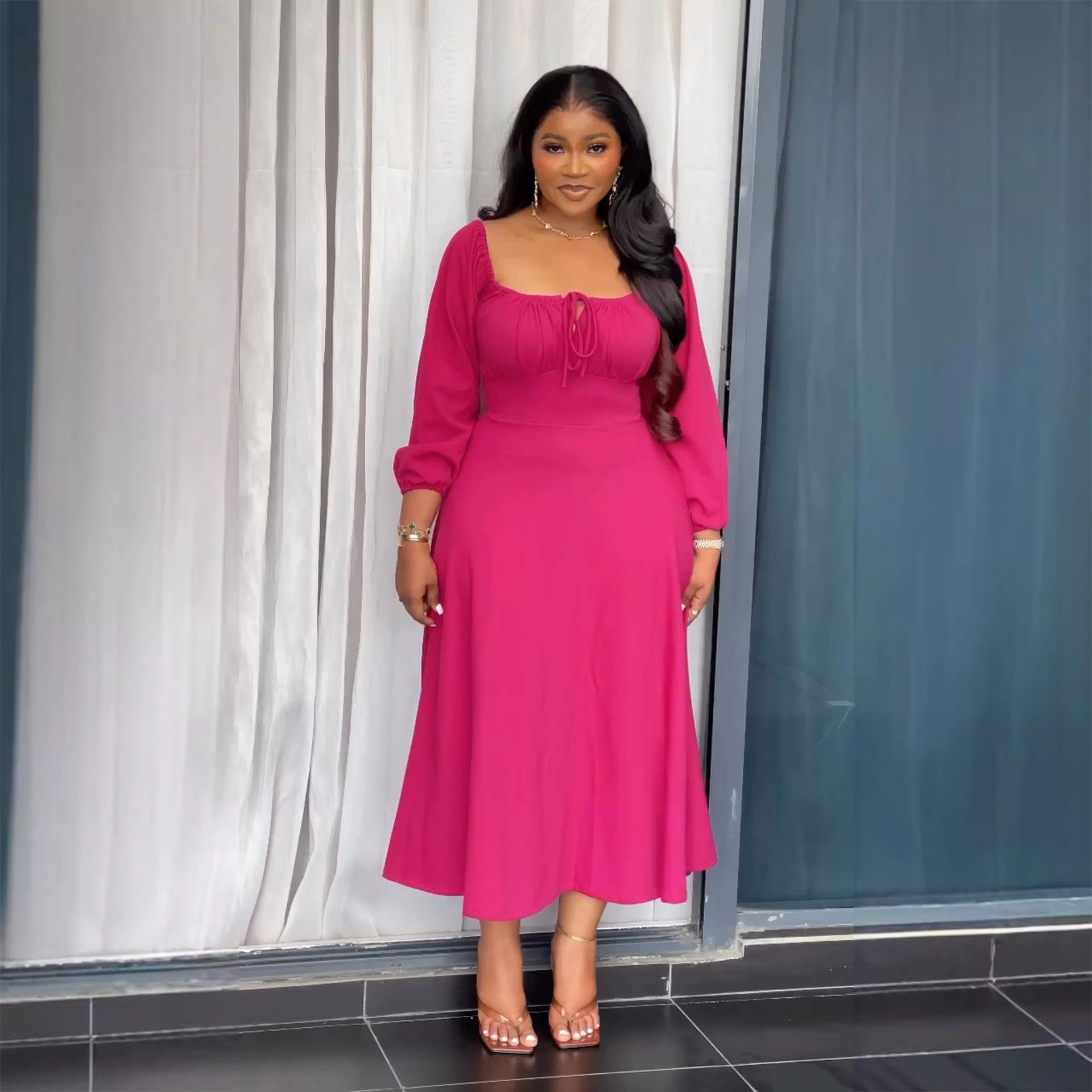 Flattering Cinched Waist A-Line Dress with Timeless Grace-Theone Apparel