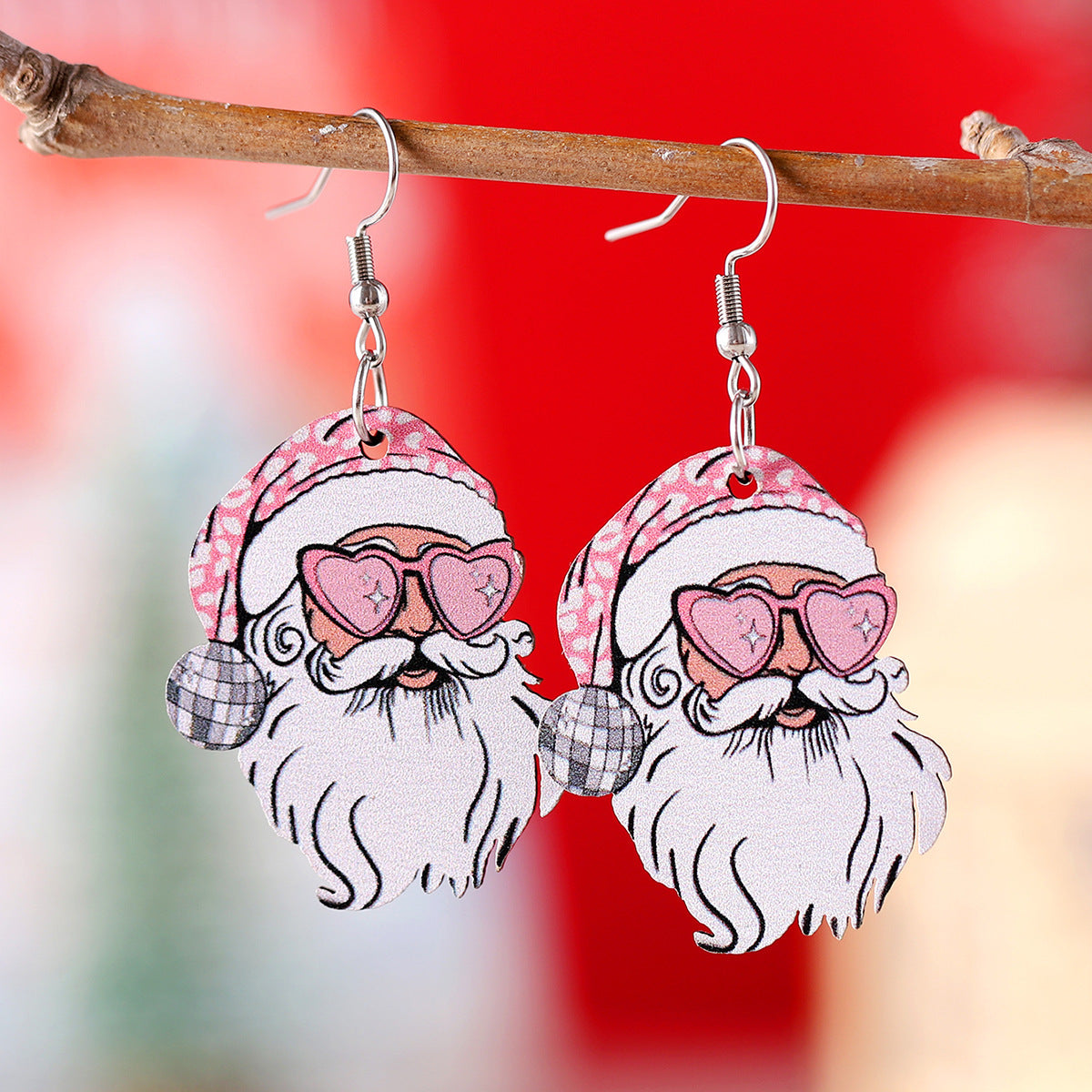 Funky Fun Wooden Cool Santa With Sunglasses Dangle Earrings in Assorted Styles-Style 3-Theone Apparel