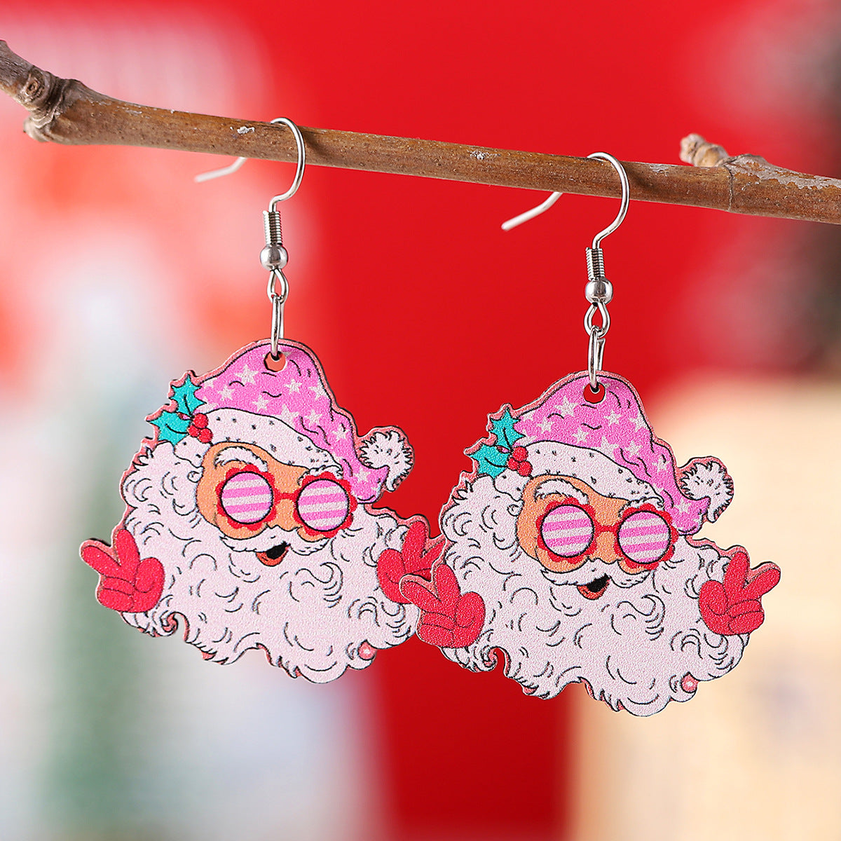 Funky Fun Wooden Cool Santa With Sunglasses Dangle Earrings in Assorted Styles-Style 1-Theone Apparel