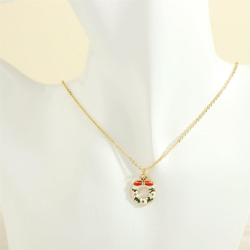 Gold-Tone Christmas Enamel & Rhinestone Chain Pendant Necklace in Assorted Styles-Style 12-Theone Apparel