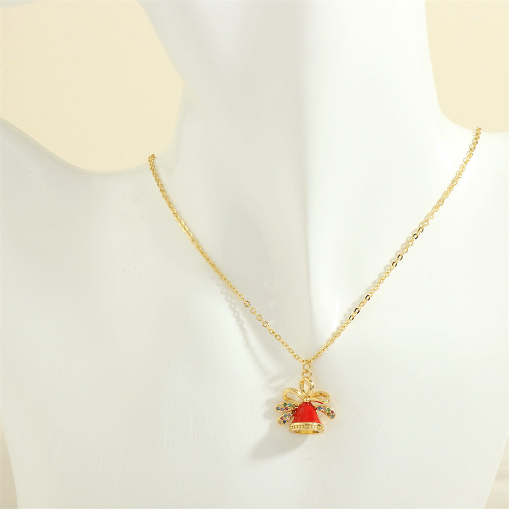 Gold-Tone Christmas Enamel & Rhinestone Chain Pendant Necklace in Assorted Styles-Style 15-Theone Apparel