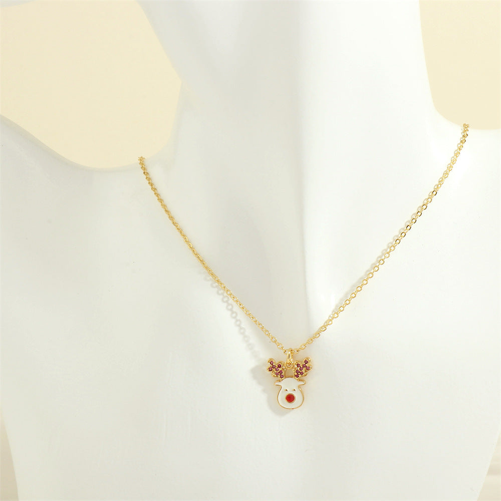 Gold-Tone Christmas Enamel & Rhinestone Chain Pendant Necklace in Assorted Styles-Style 16-Theone Apparel