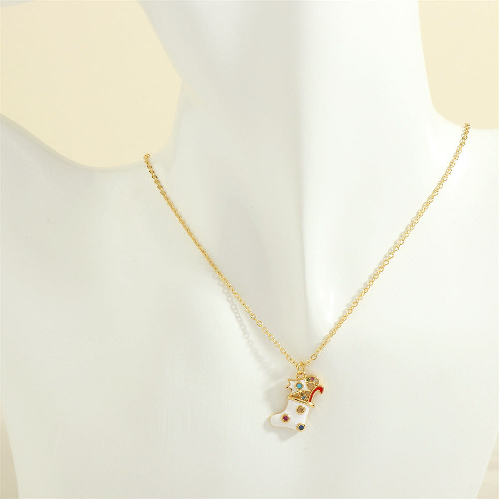 Gold-Tone Christmas Enamel & Rhinestone Chain Pendant Necklace in Assorted Styles-Style 13-Theone Apparel