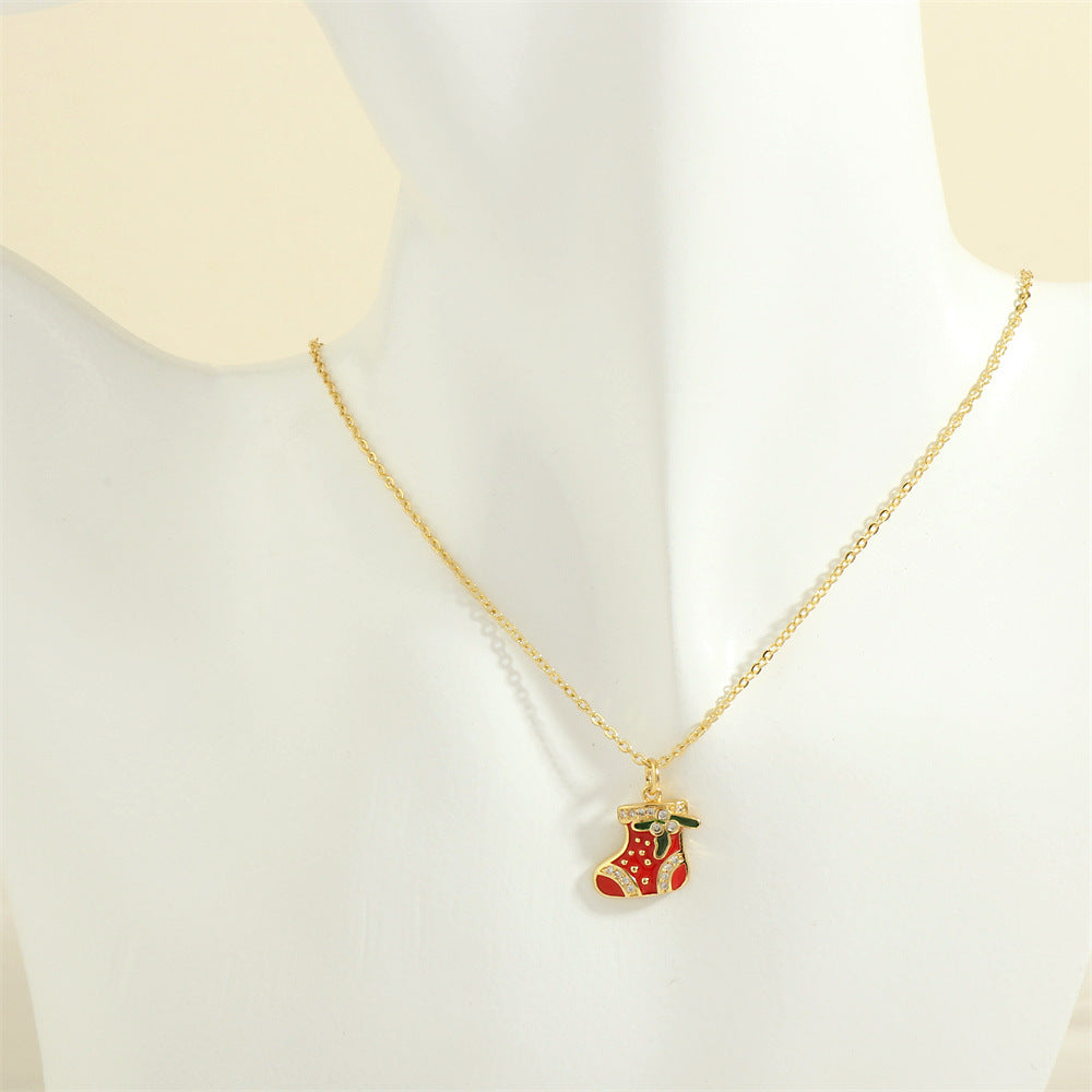 Gold-Tone Christmas Enamel & Rhinestone Chain Pendant Necklace in Assorted Styles-Style 14-Theone Apparel