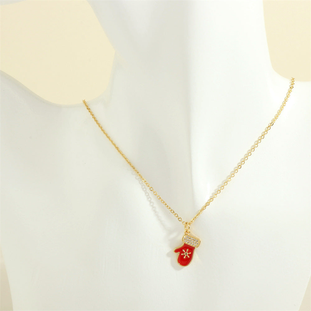 Gold-Tone Christmas Enamel & Rhinestone Chain Pendant Necklace in Assorted Styles-Style 3-Theone Apparel