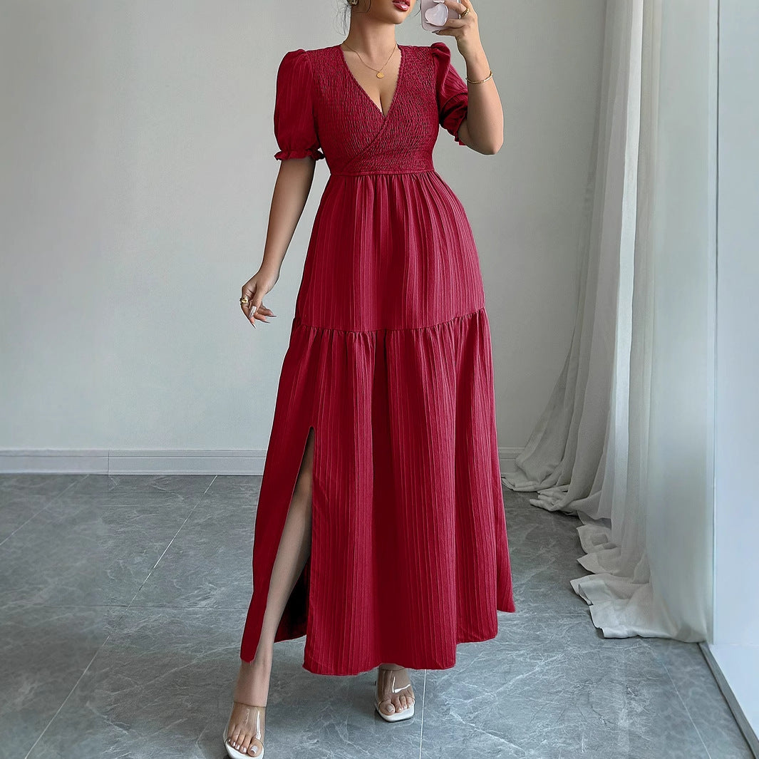High-Sense Deep V-Neck Dress with Modern Luxe Appeal