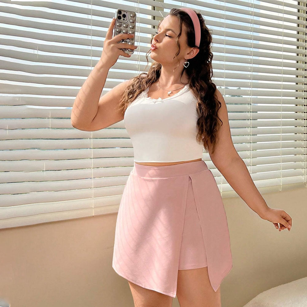 High Waist Irregular Black Slit Skirt For Sleek Style-Pink-Theone Apparel