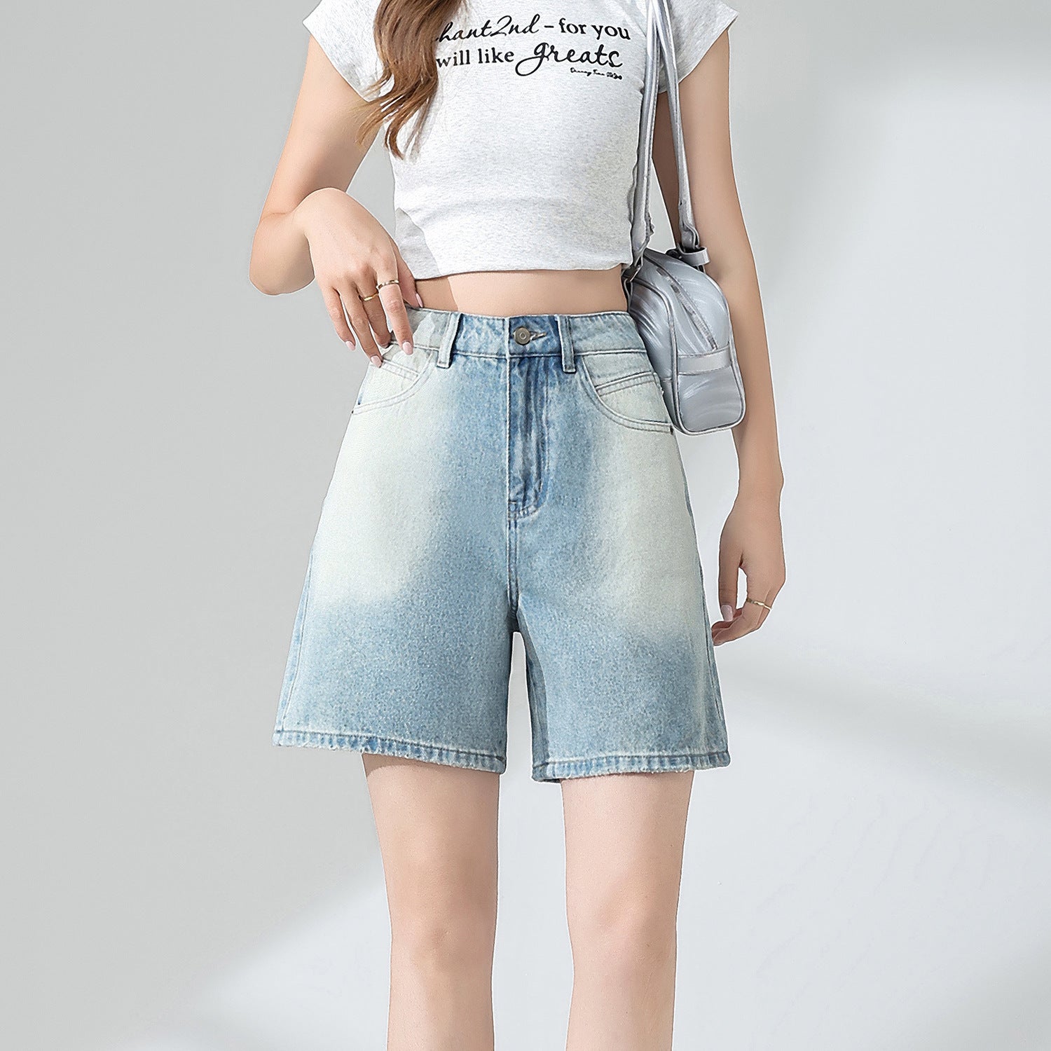 High-Waist Retro Blue Denim Shorts with Loose Fit Comfort-Theone Apparel