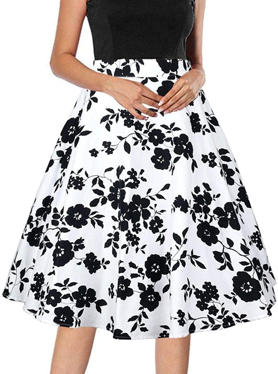 High Waist Watercolor Floral Skirt-Black/White-Theone Apparel