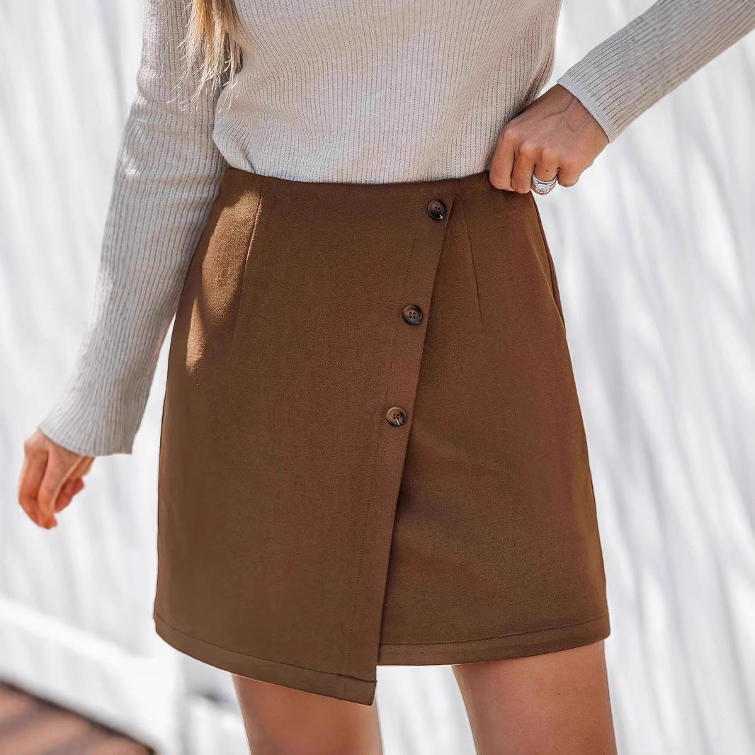 Irregular High Waist Skirt With Zipper And Button Detail-Theone Apparel