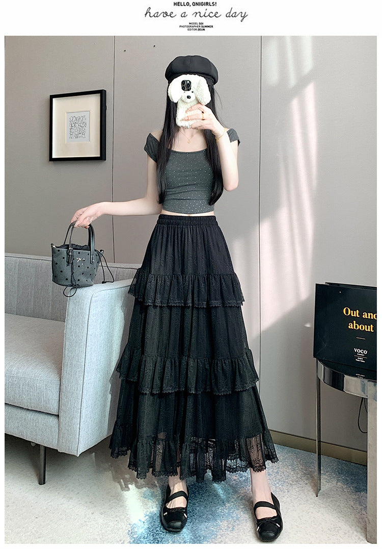 Lace Cake Dress With Net Falbala Bubble Skirt-Theone Apparel