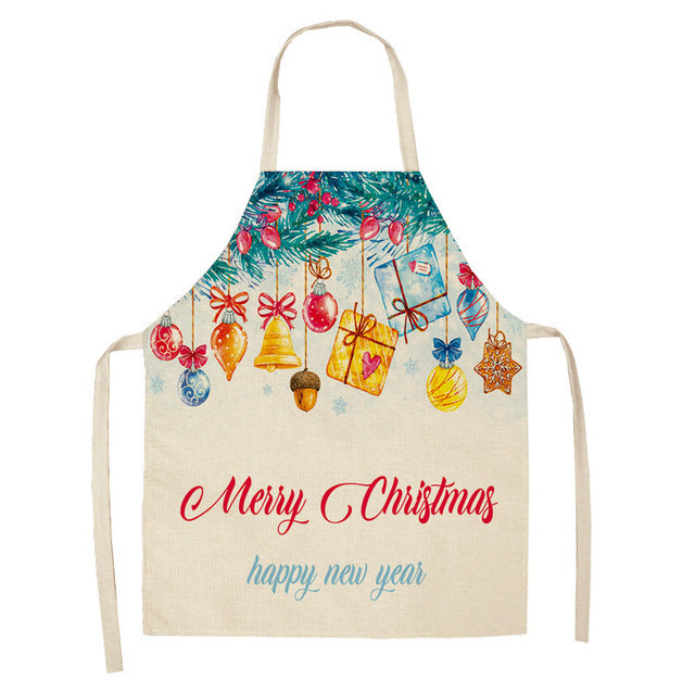 Merry Christmas Cotton-Linen Blend Self-Tie Adjustable Apron in Assorted Styles-Theone Apparel