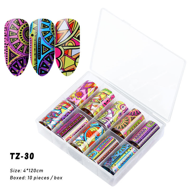 Multicolored and Multipatterned Nail Wraps 10 Piece Set-TZ30-Theone Apparel