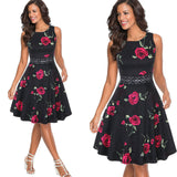 Vestido plisado floral negro retro