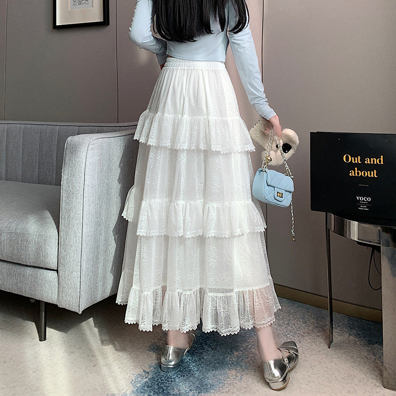 Spitzenkuchenkleid mit Netto -Falbala -Blasenrock