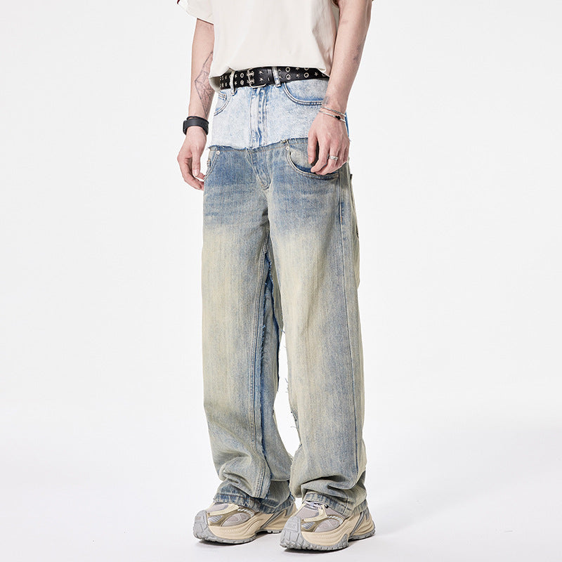 Pantaloni di jeans a gamba larga da uomo con classico bordo della strada