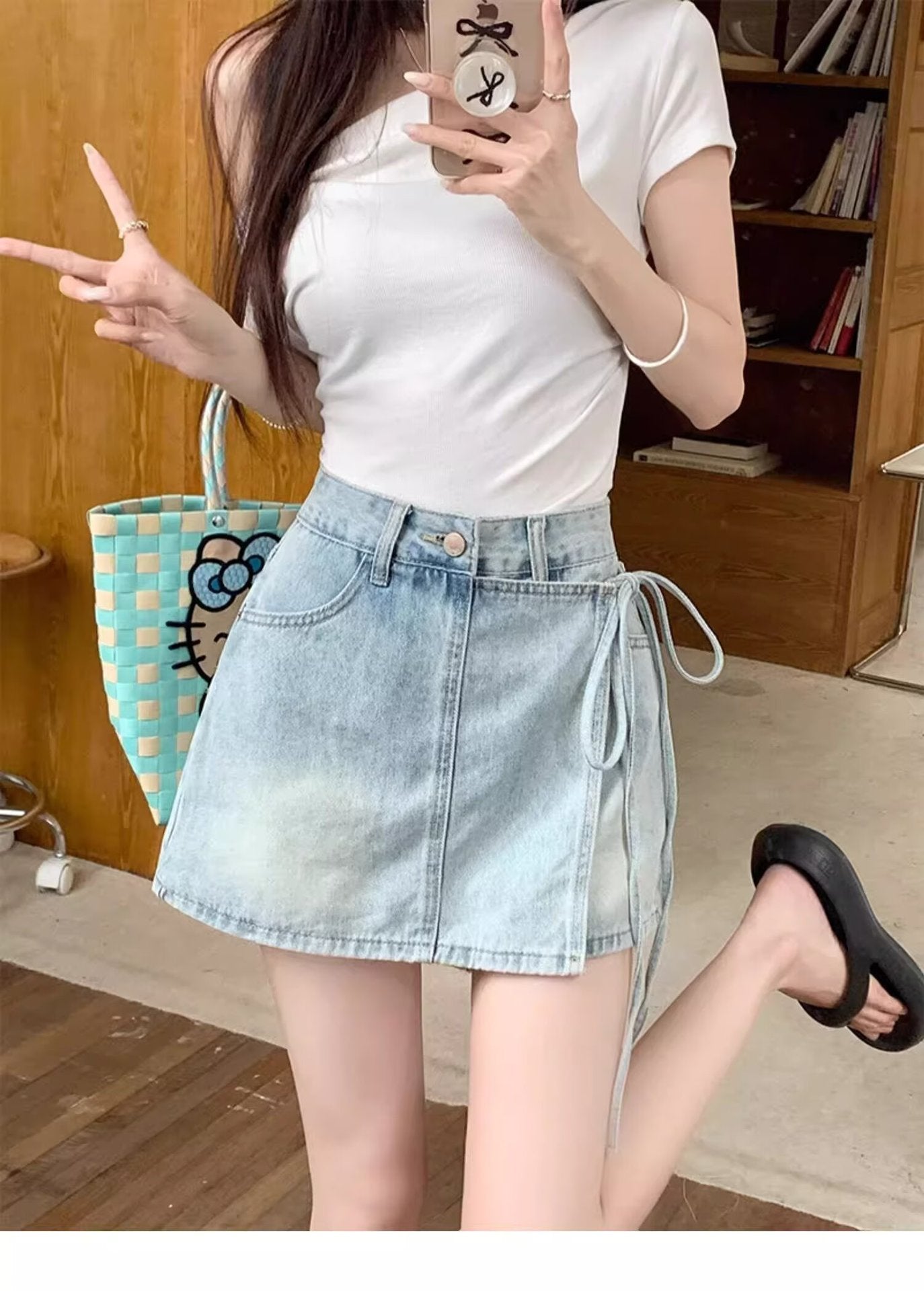 Hoge taille denim rok shorts voor speelse zomeroutfits