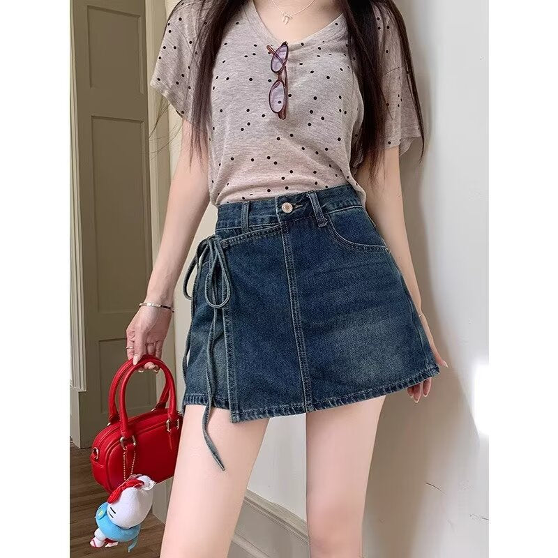 Hoge taille denim rok shorts voor speelse zomeroutfits