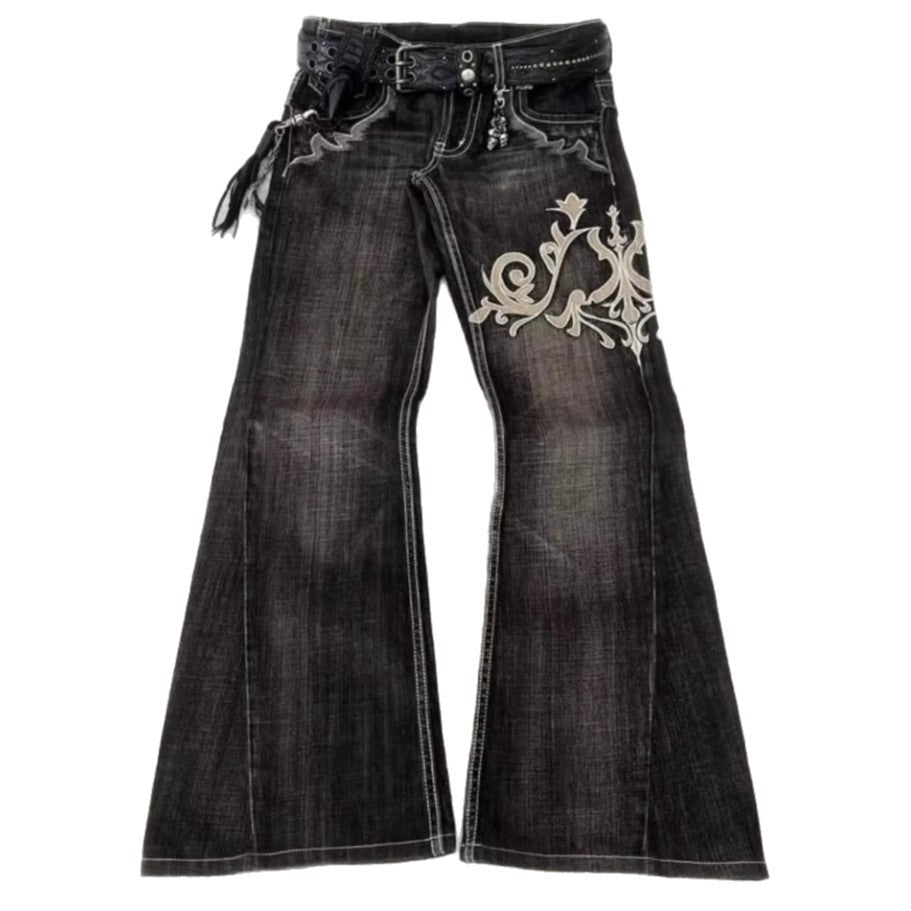 Jeans bersulam mode dengan keanggunan yang dijahit mesin