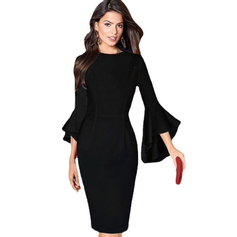 Ruffle Three-Quarter Sleeve Sheath Dress