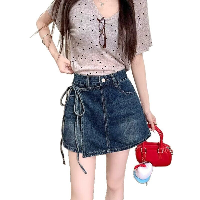 Hoge taille denim rok shorts voor speelse zomeroutfits