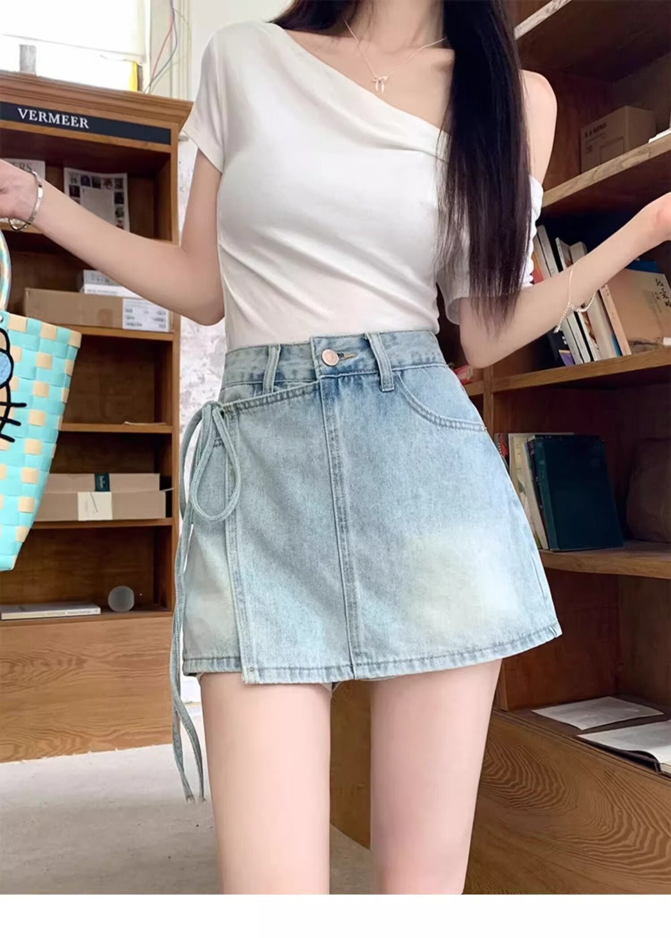 Hoge taille denim rok shorts voor speelse zomeroutfits