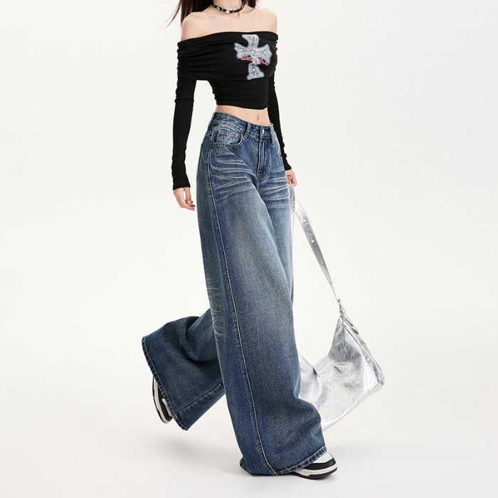 Pantaloni a gamba a gamba in denim in fitta sciolta per stile rilassato