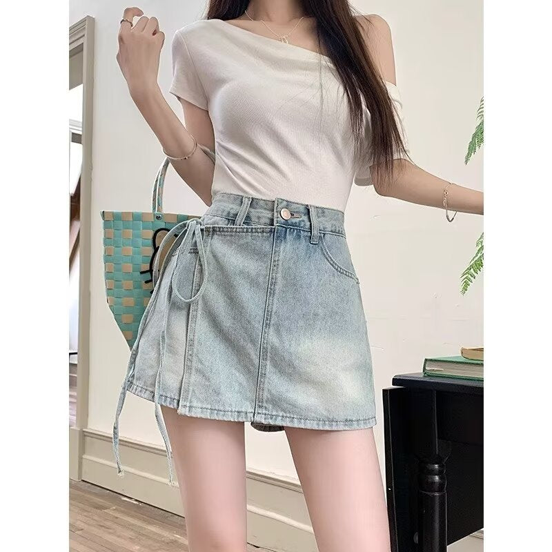 Hoge taille denim rok shorts voor speelse zomeroutfits