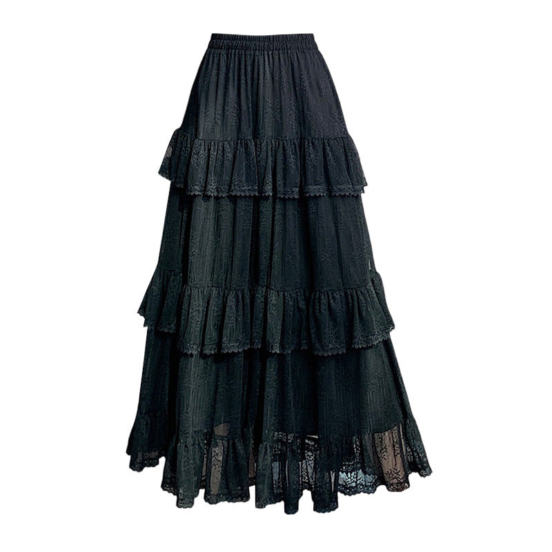 Spitzenkuchenkleid mit Netto -Falbala -Blasenrock