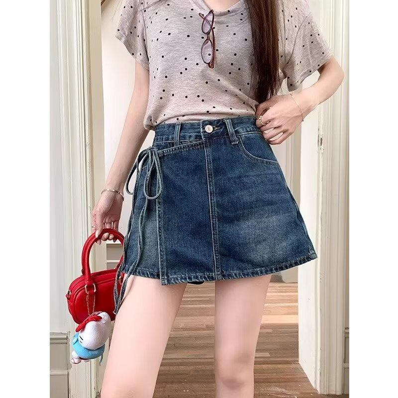 Hoge taille denim rok shorts voor speelse zomeroutfits