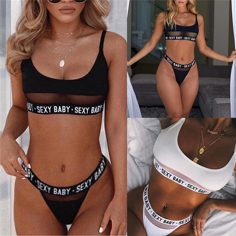 OpenWork Letter Split Bikini voor vetgedrukte mode -statement